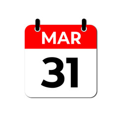 March 31 Calendar Icon, Flat Reminder Date Symbol, Event Planning