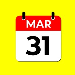March 31 Calendar Icon, Flat Reminder Date Symbol, Event Planning