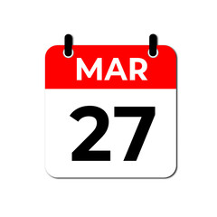 March 27 Calendar Icon, Daily Date and Event Planner Symbol