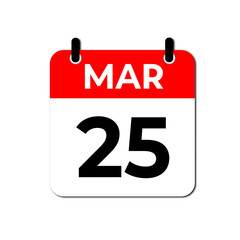 March 25 Calendar Icon, Modern Flat Design Date Symbol