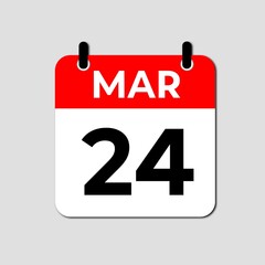 March 24 Calendar Icon, Date Schedule and Important Event Reminder