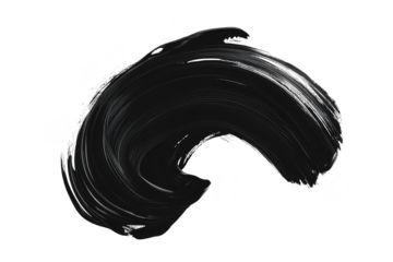 A dynamic black brushstroke creating an artistic swirl on a white canvas. symbolizing creativity and expression. ideal for use in design projects or as a background element