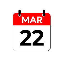 March 22 Calendar Icon, Important Date and Appointment Reminder Symbol