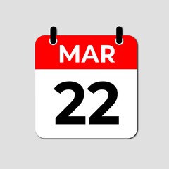 March 22 Calendar Icon, Important Date and Appointment Reminder Symbol