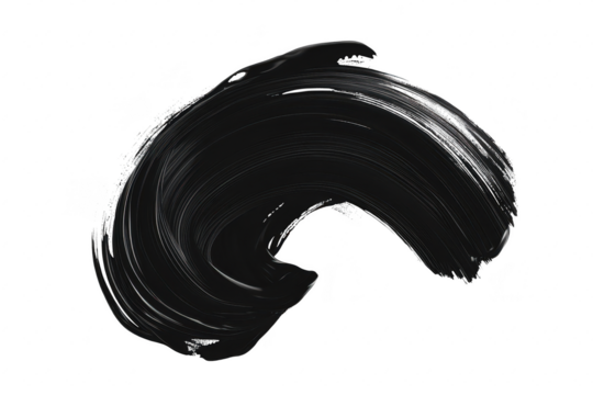 A dynamic black brushstroke creating an artistic swirl on a white canvas. symbolizing creativity and expression. ideal for use in design projects or as a background element