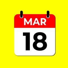 March 18 Calendar Icon, Schedule Planner and Date Reminder Symbol
