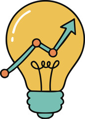 Creative lightbulb icon with an upward arrow graph, symbolizing business innovation, analytics, and idea growth. Perfect for startup presentations, marketing strategy decks, and data analysis.