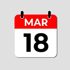March 18 Calendar Icon, Schedule Planner and Date Reminder Symbol