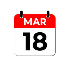 March 18 Calendar Icon, Schedule Planner and Date Reminder Symbol
