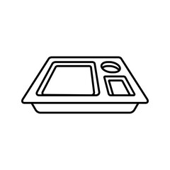 Lineart icon of student cafeteria meal food tray.
