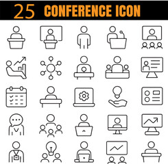 Conference Set | Meeting & Presentation Outline Icons | Minimal Corporate Collection