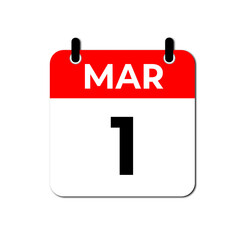 Calendar Icon Showing March 1st. First Day of the Month Date Reminder Vector