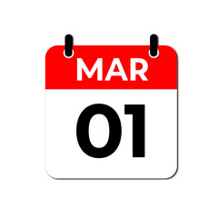 Calendar Icon Showing March 1st. First Day of the Month Date Reminder Vector
