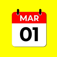 Calendar Icon Showing March 1st. First Day of the Month Date Reminder Vector