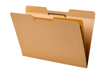 Open manila file folder with metal clip and tabs on black background paper document, Isolated On Transparent Background, Png