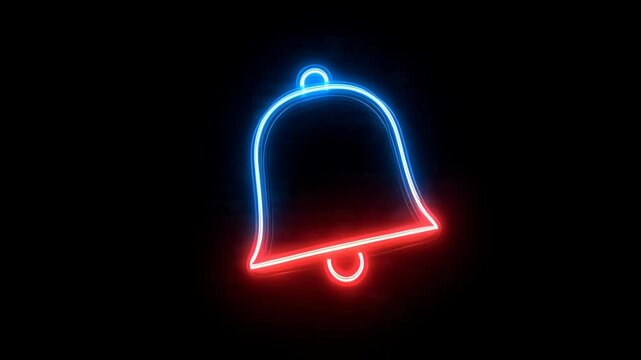 Glowing Notification Bell: Neon Outline on Black
