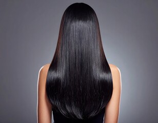 Fototapeta premium a woman with long, clean, shiny black hair. Back view. suitable for hair shampoo advertisements.