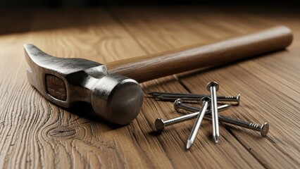 Hammering nails workshop tool photography rustic setting close-up view craftsmanship concept