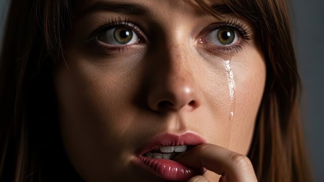 Emotional woman expressing sadness in a close-up shot indoor setting intimate portrait