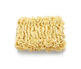 Raw instant noodles on white background