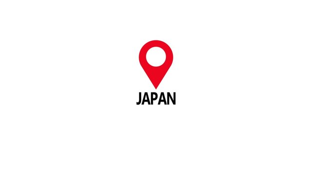 Japan location marker animation with transparent background.