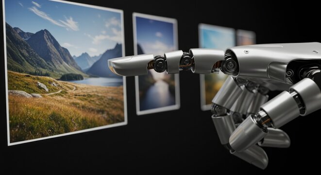 Robotic arm interacting with digital images