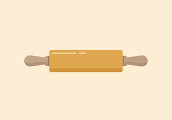 A horizontal flat illustration of a wooden rolling pin centered against a pale peach background