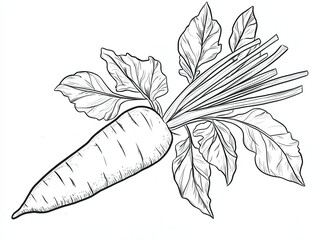 Detailed Hand-Drawn Illustration of a Carrot with Leaves