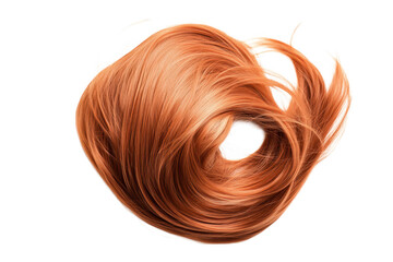A swirl of orange hair strands elegantly arranged on a white background. its silky texture and movement. perfect for beauty and fashion imagery