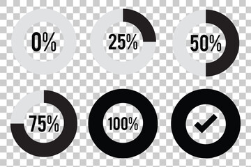 Percentage Circle Chart Set – Data Visualization Infographic for Statistics & Progress Tracking. Circular Progress Infographic. pie chart. Realistic modern design. EPS 10. 