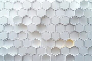 Naklejka premium Abstract geometric pattern with raised and recessed white hexagons creating a three-dimensional honeycomb effect with subtle shadows and light accents