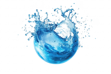 A splash of crystal-clear water forming a spherical shape against a white background. capturing the dynamic motion and energy of water in a visually striking manner