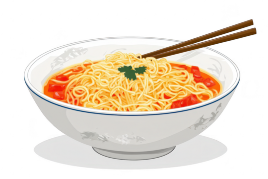 A bowl of steaming noodles garnished with fresh herbs. resting on a textured surface. with an inviting atmosphere suggesting a cozy dining experience