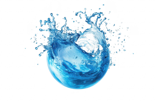 A splash of crystal-clear water forming a spherical shape against a white background. capturing the dynamic motion and energy of water in a visually striking manner