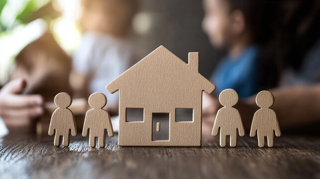 A real estate agent and mortgage broker working together to help a family navigate their mortgage application process, with the family’s dream home in the background.