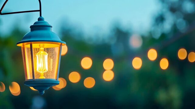 Enchanting lantern light amidst glowing bokeh against a dusk sky