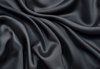 Fototapeta premium Close-up view of smooth dark gray silky fabric with gentle folds and soft texture creating elegant flowing patterns