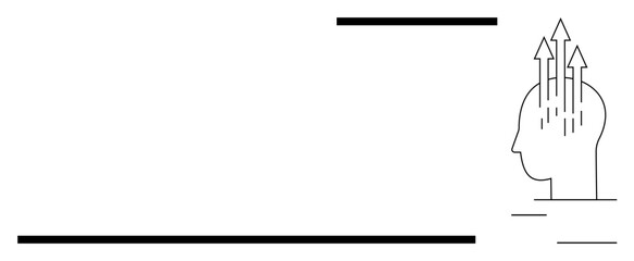 Mind growth concept. Head silhouette with upward arrows ideas and progress. Mind growth for innovation, learning, introspection, cognitive thinking, motivation