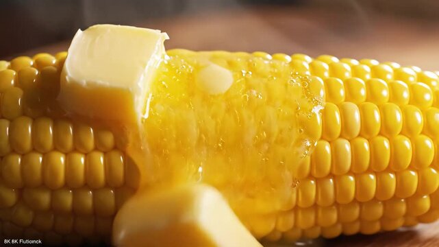 Golden Corn on the Cob Delight A CloseUp of Steaming Sweet Corn with Melting Butter Perfect for Summer BBQ and Healthy Eating Concepts.