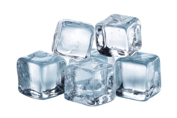 Pile of clear ice cubes with blue tint on black background transparent frozen, Isolated On Transparent Background, Png