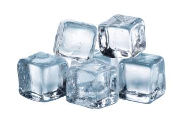 Pile of clear ice cubes with blue tint on black background transparent frozen, Isolated On Transparent Background, Png