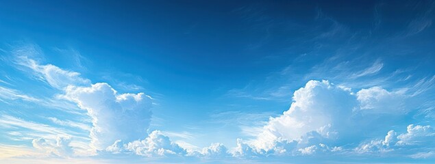 Expansive blue sky filled with large fluffy white clouds and wispy cirrus clouds creating a peaceful and uplifting atmosphere
