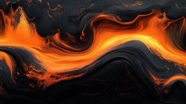 flowing vibrant orange and black abstract liquid waves creating dynamic energy and contrast