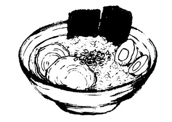 ラーメンの墨絵イラスト