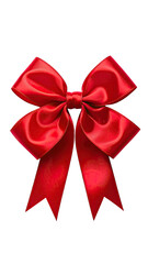 Lustrous red satin bow with flowing tails on black