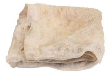 Used dirty white cleaning cloth on white background