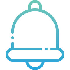 Simple Outline Icon of a Bell with a Gradual Blue Teal Green Gradient Against a Transparent Background