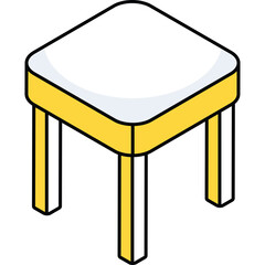 Simple Isometric Stool with Yellow Frame and White Top Isolated on Transparent Background