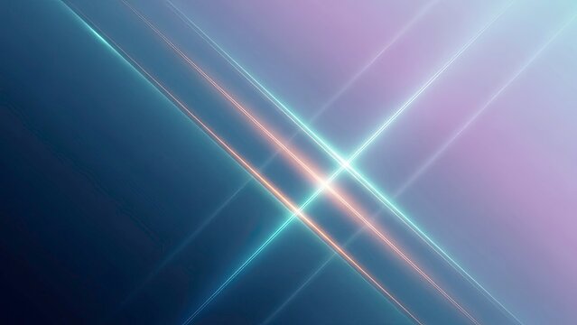 Abstract background with glowing neon light streaks crossing in an x shape against a soft blue and purple gradient - Powered by Adobe