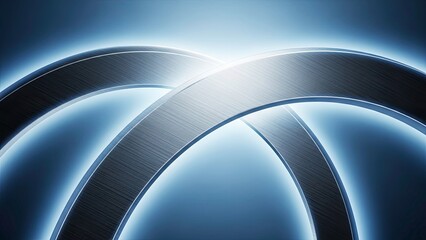 Abstract glowing blue light illuminating two intersecting metallic arcs or rings in a dark, futuristic setting